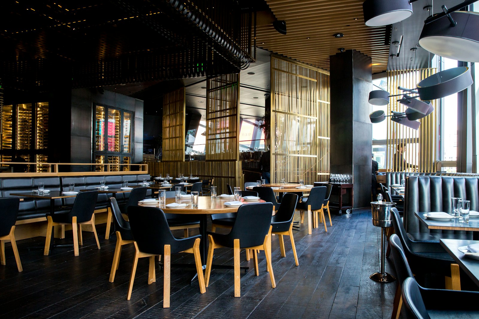 Warm interior of a hospitality space at dusk