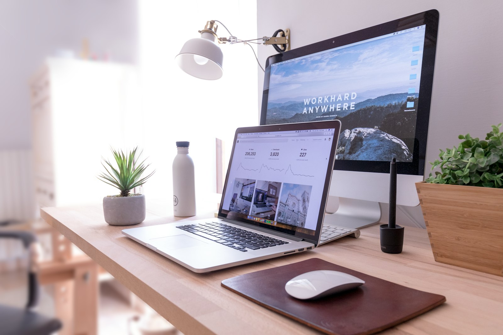 Studio interior with desk and natural light
